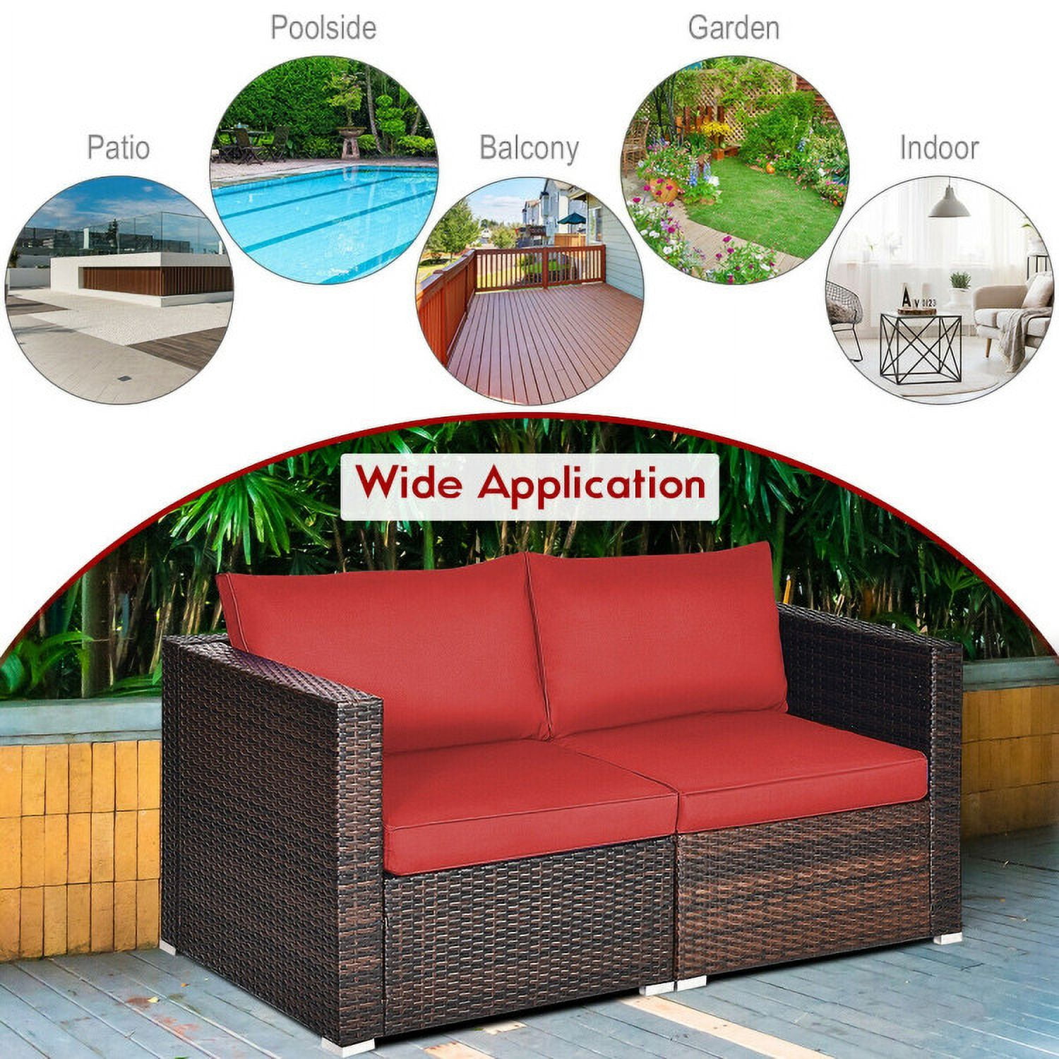 Aimee Lii 2PCS Patio Rattan Sectional Conversation Sofa Set, Outdoor Patio Set, Red Aimee Lii 2PCS Patio Rattan Sectional Conversation Sofa Set, Outdoor Patio Set, Red