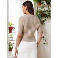thumbnail image 3 of DARING DIVA Women's Short Sleeve Button Down Cable Knit Dressy Sweater S Khaki, 3 of 6