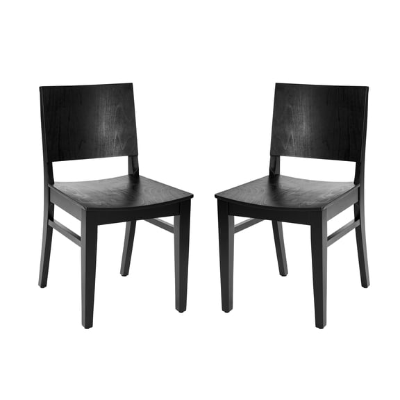 Flash Furniture 2 Pack Commercial Grade Solid Wood Dining Chairs with Curved Backrests and Black Finish