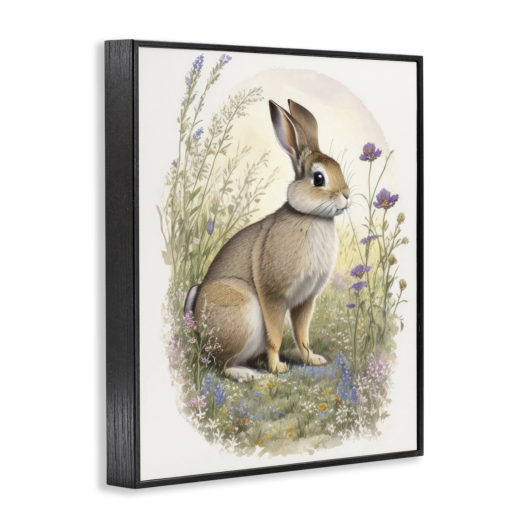 Stupell Industries Rabbit with Meadow Blooms Animals & Insects Painting Black Framed Art Print Wall Art, 11 x 14