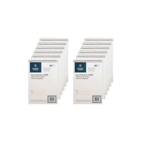 Business Source Wirebound Steno Notebook 60 Sheets - Wire Bound - 15 lb Basis Weight - 6' x 9' - White Paper - 12 / Pack
