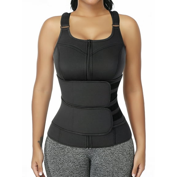 FITVALEN Neoprene Sauna Suit for Women Waist Trainer Vest Zipper Body Shaper with Adjustable Double Straps Tank Top for Weight Loss Everyday