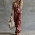 thumbnail image 4 of Cutuoiiu Women's Plus Size Turndown Collared Sleeveless V-Neck Button Front Loose Solid Color Cotton Linen Jumpsuit with Pockets Gifts, 4 of 5