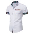 thumbnail image 2 of Hombres Casual Manga corta Impreso Patchwork Botón Camisa Bolsillo Tops Blusa Pompotops  oipoqjl48679, 2 of 9