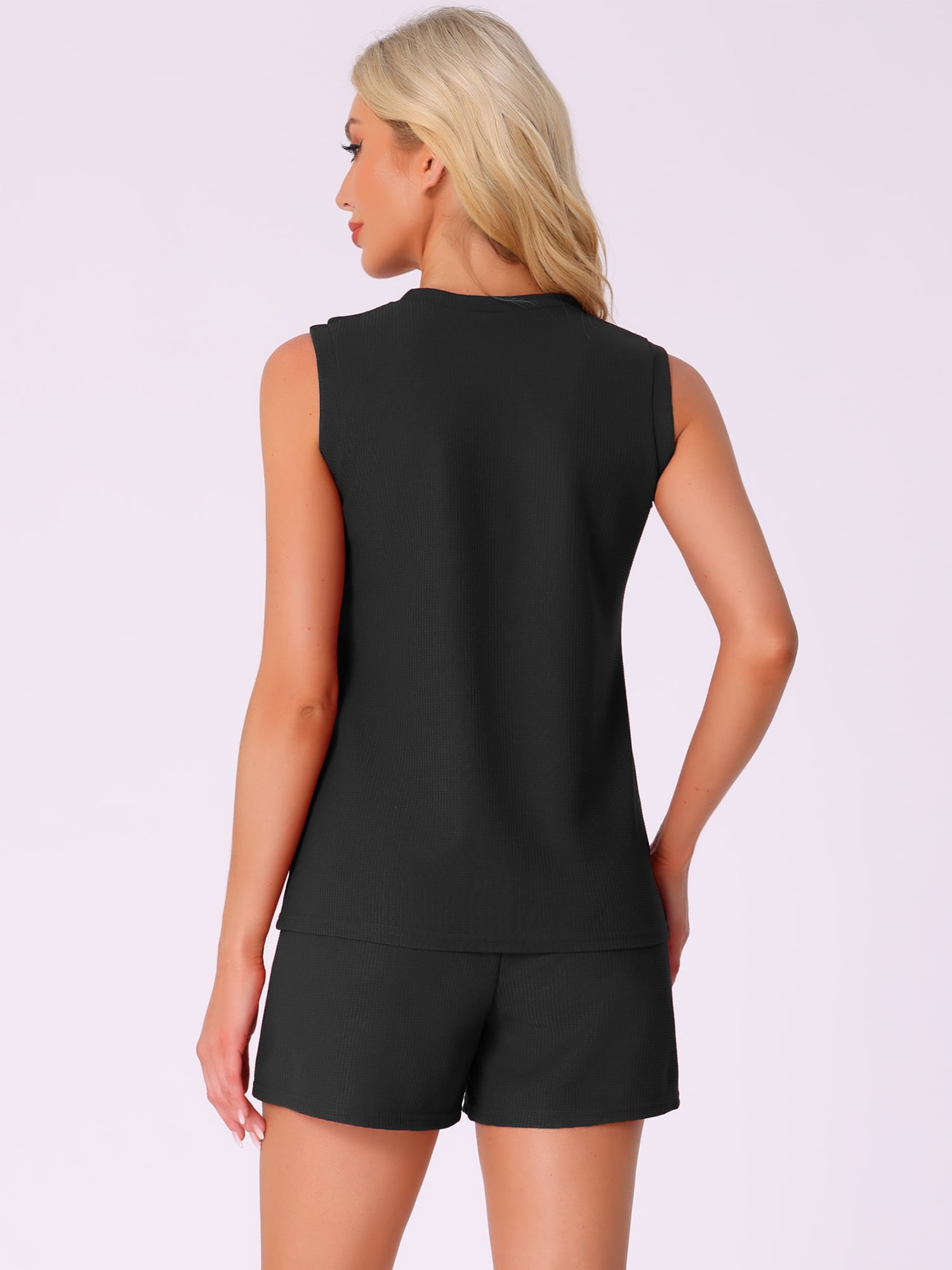 DARING DIVA Sleeveless Summer Waffle Knit Pajamas Tank Top XL Black