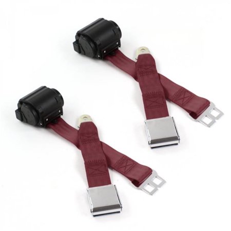 SafeTBoy Airplane 2 Point Burgundy Retractable Bucket Seat Belt Kit for AMC AMX 1967-1974 - 2 Belts