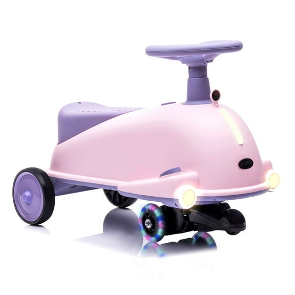 Sumsoltic 12V Electric Wiggle Car with LED Lights & Glow Wheels for 3  Year Olds Kids，Pink