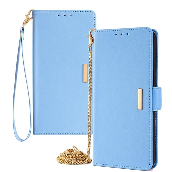 TECH CIRCLE For iPhone 14 Pro Wallet Case for Women, PU Leather RFID Blocking Card Holder Shockproof Protective Magnetic Stand Case with Detachable Crossbody Strap Wrist Chain,Blue