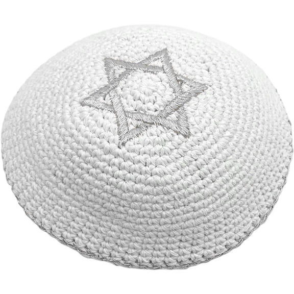 Hzzsbu Knitted Kippah with Star of David Embroidery for Men, Jewish Kippot Cap