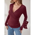 thumbnail image 4 of KYGABAK Long Sleeve ShirtsV Neck Tops for Women Sexy Sweater V Neck Ribbed Knit Slim Fit Wrap Top 2025 Fall Casual Fashion Clothes,Red XL, 4 of 7
