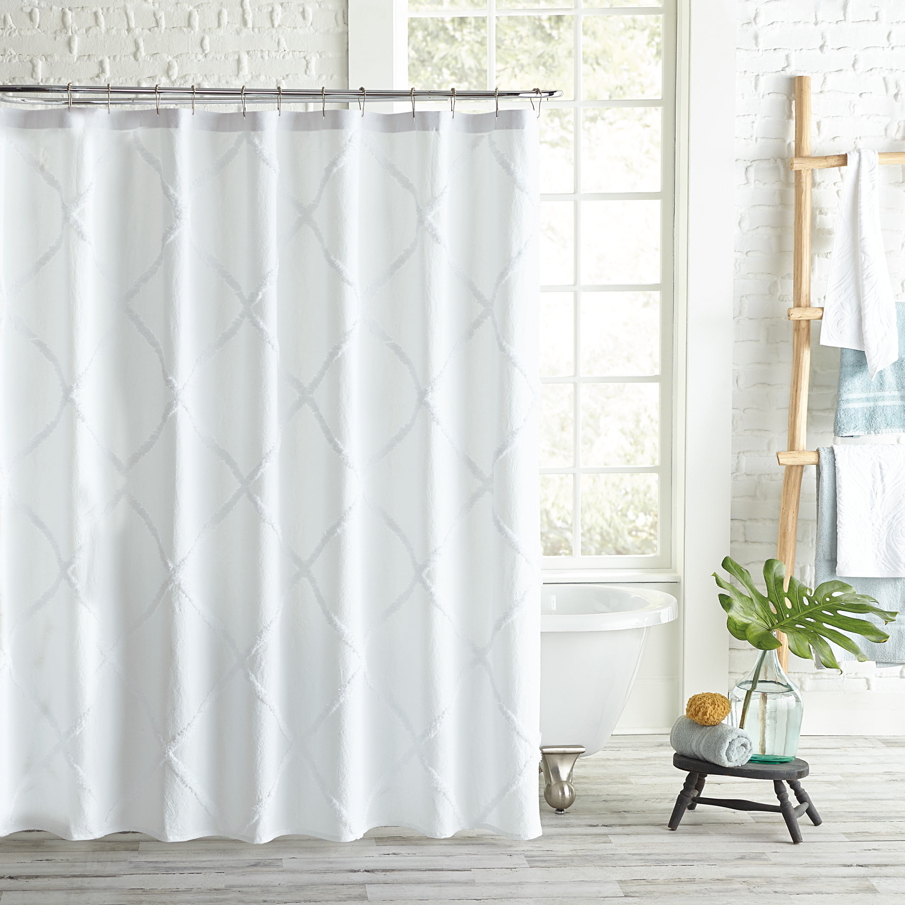 Waterproof Clear Shower Curtain Hooks Set,Contemporary Bathroom Curtains 72 x 72 Shower Curtains for Bathroom,Black White Lattice Plastic Shower Curtains for Bathroom Decor 
