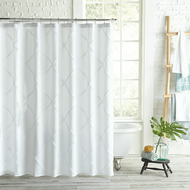 Lattice White Cotton Shower Curtain 72, Liner Not Required Shower Curtain