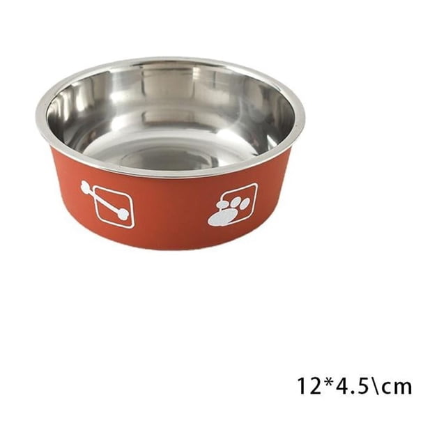 Cuenco de acero inoxidable con forma de hueso rojo de 12 cm x 4,5 cm (diámetro). Cuenco para perros y gatos, de acero inoxidable, antideslizante y antigolpes. Cuenco de acero inoxidable con impresión
