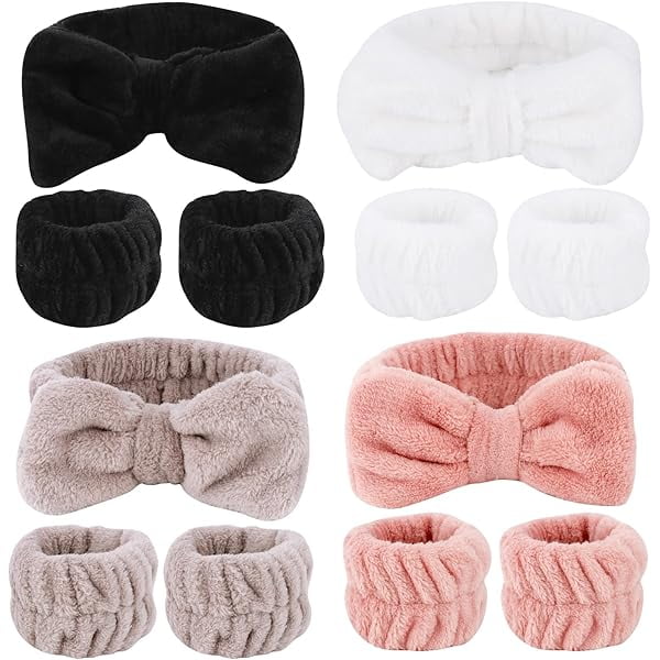 wonima11 12PCS Spa Headband and Wrist Towels for Face Washing Set, Cute Soft Microfiber Makeup Headband for Women Girls, Highly Absorbent Wristband for Washing Face, Shower Skincare