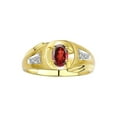 thumbnail image 1 of RYLOS Men's Rings Yellow Gold Plated Silver Rings Classic Designer Style 8X6MM Gemstone & Diamond Ring Garnet January Birthstone Rings For Men,  Size 8, 1 of 7