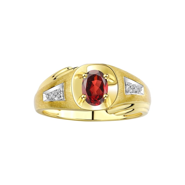 RYLOS Men's Rings Yellow Gold Plated Silver Rings Classic Designer Style 8X6MM Gemstone & Diamond Ring Garnet January Birthstone Rings For Men, Size 13
