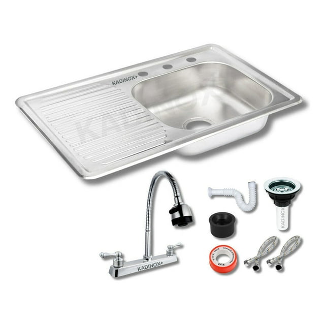 Fregadero Tarja Empotrar Acero Inoxidable 80x50 C/kit Mezcladora Flexible (Escurridor Izquierdo)