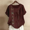thumbnail image 4 of Birdeem Blouses pour Femmes Mode Imprimée Confortable Ample Manches Courtes Blouse Boutonnée Col Rond Décontracté, 4 of 12