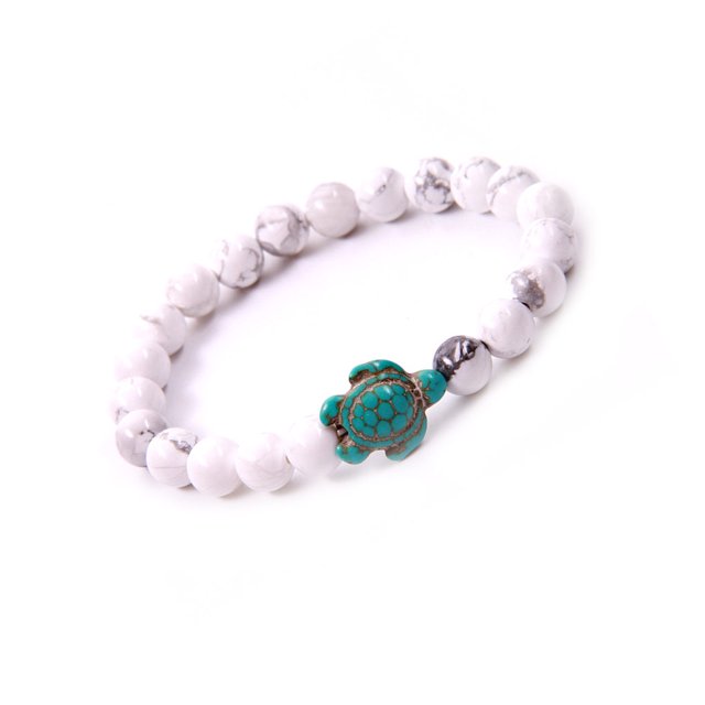 Sonducket de tortuga Elástico Turquesa Joyería Ágata Piedra natural Amistad Pulseras para Mujeres Hombres Blanco turquesa 2 Type3 NO3 Sonducket AP009547-06
