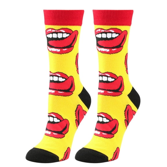 Gpaecead Women's Valentine Socks - Valentine's Day Cotton Crew & Half Calf Socks Free Size Yellow