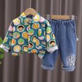 thumbnail image 2 of Edvintorg Kids Gentleman Outfit Cute Cartoons Printed Long Sleeve Button Down Shirt + Denim Pants Set for Boys Girls Two-Piece Set Children's Costume, 2 of 6
