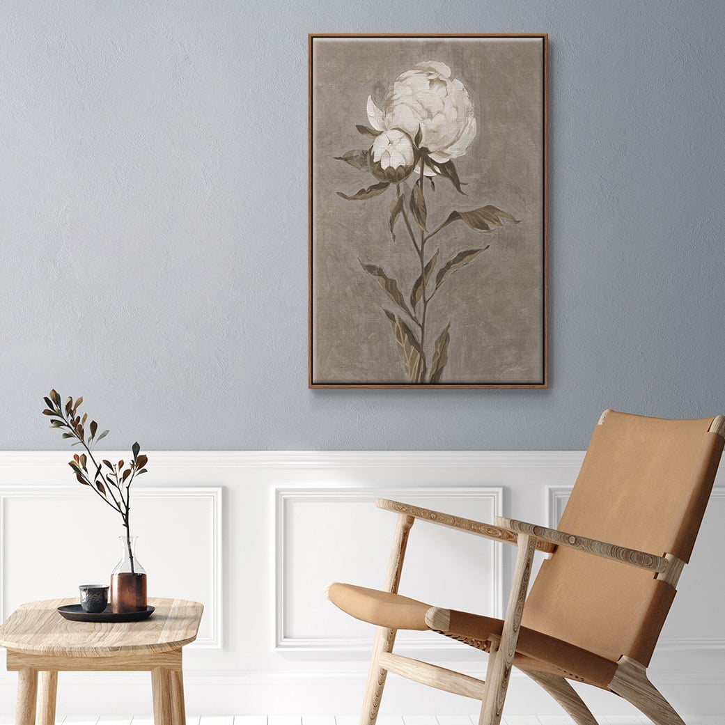 Pretty as a Peony II Framed Premium Gallery Wrapped Canvas - Ready to Hang - 17 x 25 - Walnut Floating Frame