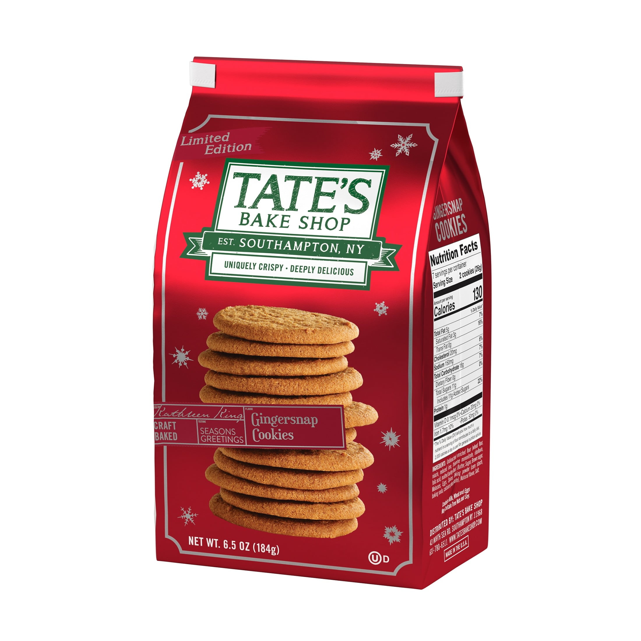 Tate's Bake Shop Gingersnap Cookies, Holiday Cookies, 6.5 oz