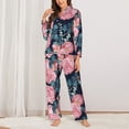 thumbnail image 2 of Pajama Sets for Women 2 Pcs, Rose Pink Flowers Button Down Long Sleeve Sleepwear Lounge PJ Sets, 2 of 6