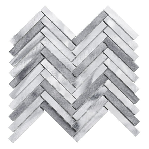 Modket TDH397AL Gray Aluminum Metallic Metal Herringbone Mosaic Tile Kitchen Bath Backsplash