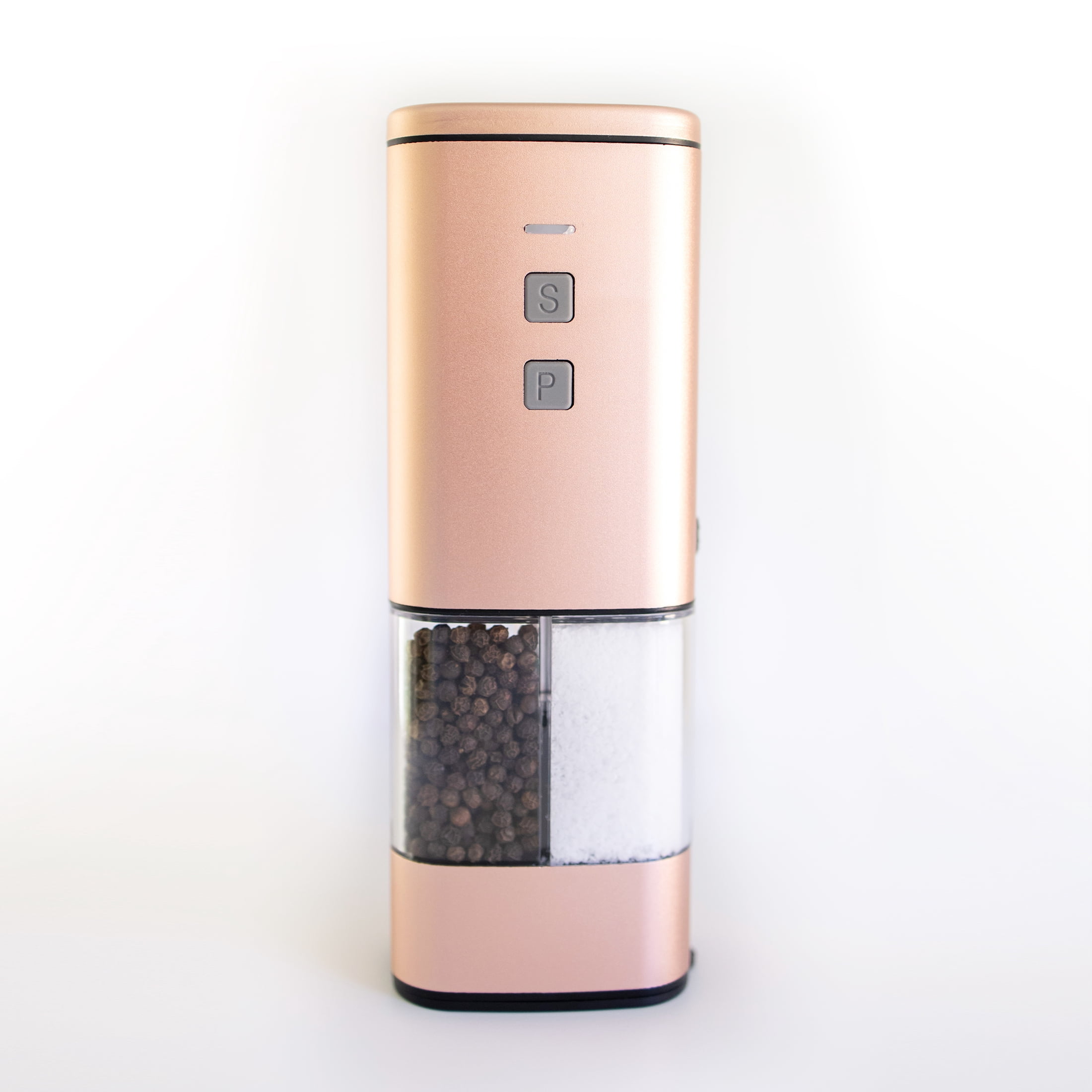 2-in-1 USB Rechargeable Salt and Pepper Grinder – Single Pack Electric Grinder with Adjustable Coarseness, LED Light, and One-Handed Operation – Neutral Color – Peachy Beige