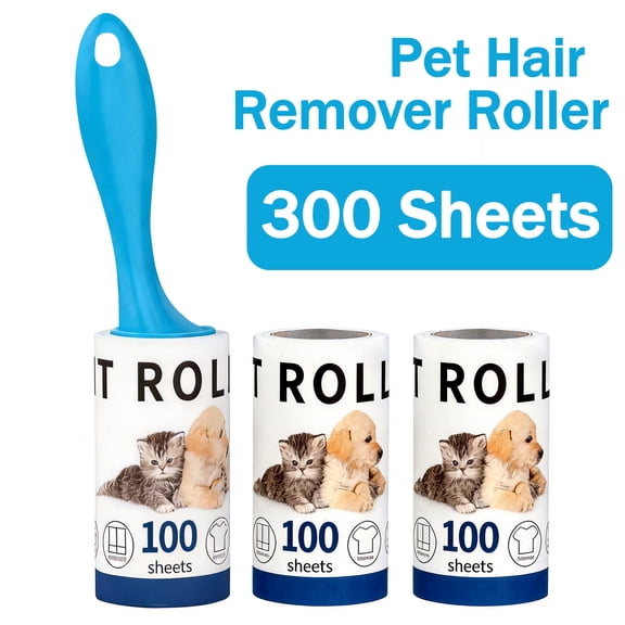 300 Sheets Lint Roller for Pet Hair, Pet Hair Remover, Extra Sticky Lint Remover for Clothing with Handle, Lint Roller for Clothes Couch Furniture, Dog and Cat Hair Remover