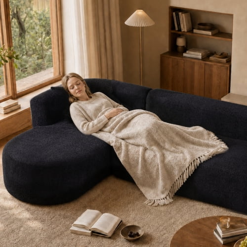 109.4" Boneless Modular Sectional Sofa with L-Shaped Chaise, Cloud-Like Chenille Couch, No Assembly Required, Black