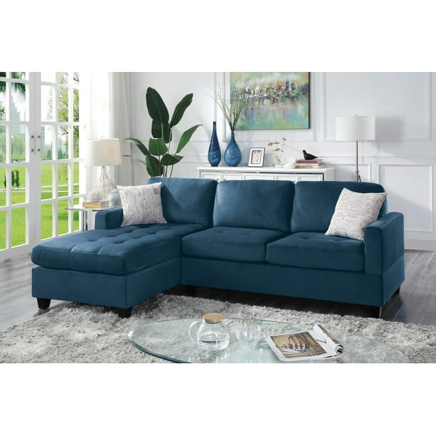 Modern Reversible Tufted Seat 2pcs, Navy Blue Living Room Furniture