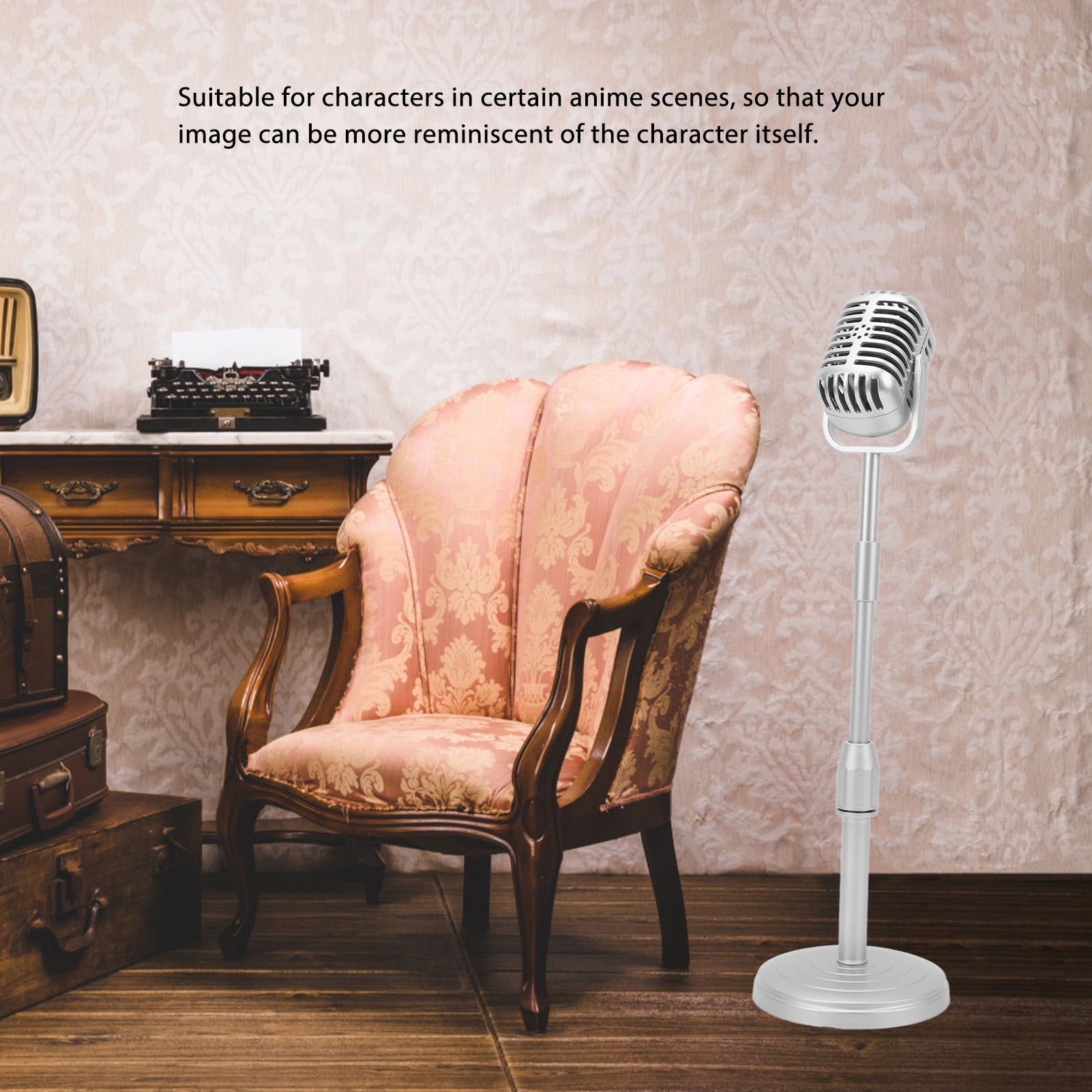 Retro Microphone Props Liftable Realistic Lightweight Fake Vintage Microphone Model for Shooting Cosplay Silver
