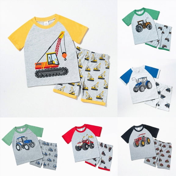 TAmten Toddler Boys Fire Truck Pajama Set 2T 3T 4T 5T Clothes Short Sleeves 2-Piece Toddler PJs Set Kids Toddler Snug Fit Sleepwear Pjs for Daily Size 4-5 Years