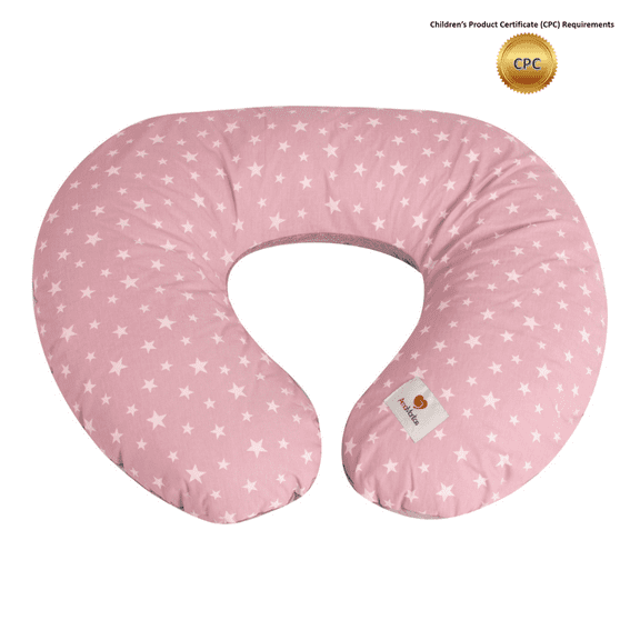 Ergonomic 100% Cotton Nursing Pillow for Breastfeeding, Support, Tumy Time. Original Standard Size, Removable Cover. Pink, Amamantas