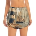 thumbnail image 2 of Balery Vintage Nautical Lighthouse Pantalones cortos deportivos para mujer con forro y dos bolsillos, elásticos, para entrenamiento, gimnasio, yoga-X-Large, 2 of 7