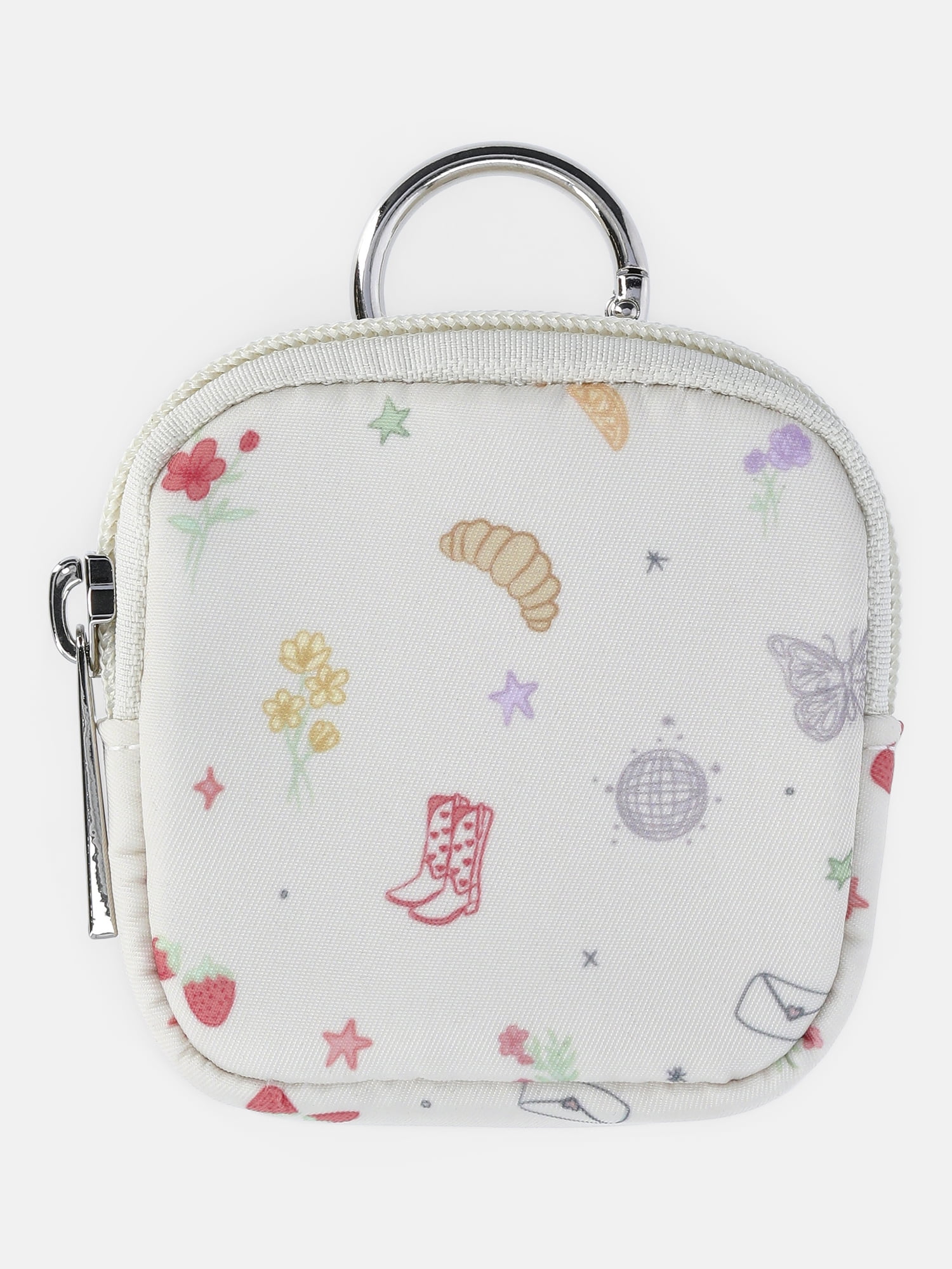 Weekend Academy Girls Mini Zip Pouch Bag Charm, Off-White Conversational