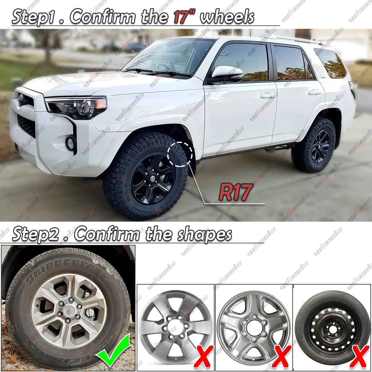 (4 Pack) 17" Wheel Skins Hub Caps Full Rim Covers For 2014-2024 Toyota 4 Runner SR5, Gloss Black