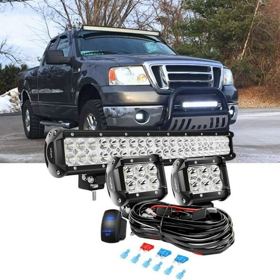 Nilight 20inch126W Led Light Bar Spot Flood Combo 2Pcs 4inch 18W Led Pods Flood Boat Lights Driving Fog Lights Work Light for Trucks With 16AWG off Road Wiring Harness- 3 Leads