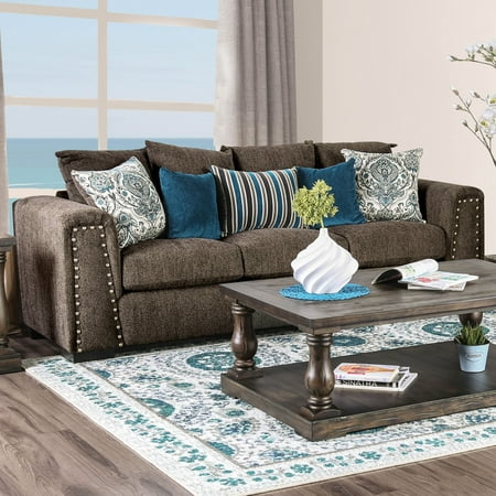 Furniture Of America Barrington Brown Chenille Nailhead Sofa Furniture Of America Barrington Brown Chenille Nailhead Sofa