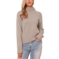 thumbnail image 1 of Suéter de cuello alto INSPIRE CHIC para mujer, de manga larga, casual, de punto, XL, color caqui, otoño e invierno, 1 of 6