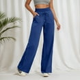 thumbnail image 2 of Woman Sweatpants Ribbed High Waisted Wide Leg Sweatpants Loose Straight Fit with Flowy Drape for Running Navy L, 2 of 6