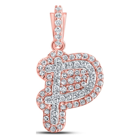 10kt Rose Gold Mens Round Diamond P Initial Charm Pendant 1/5 Cttw