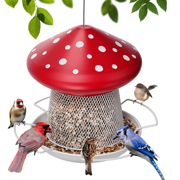 Samhe Bird Feeder, Mushroom Shape Outdoor Metal Wild Bird Feeder for Garden Yard Outside 3.5 lbs Large Capacity