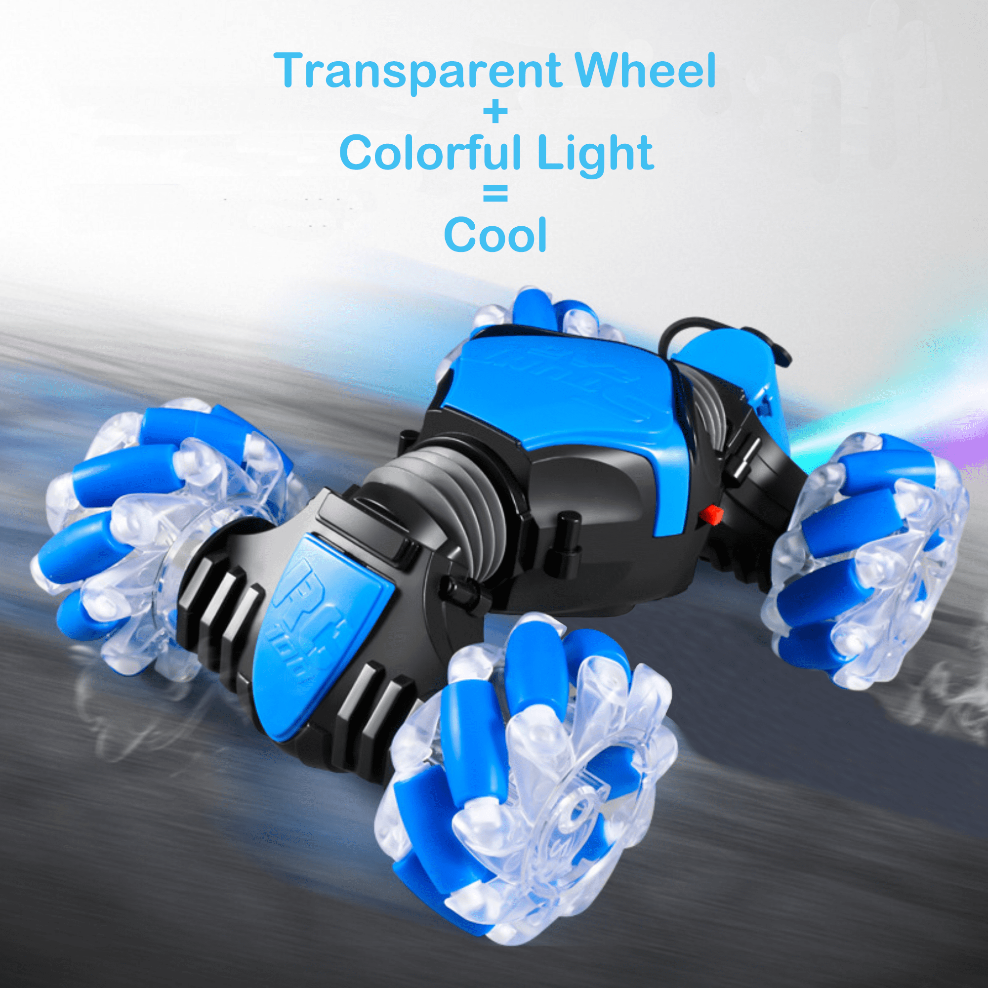 Kuty Juzi Watch Controlling RC Stunt Car with Spray Light and Music, 4-Wheel-Drive Off Road Twisting Car Toy Gift(White-Transparent)