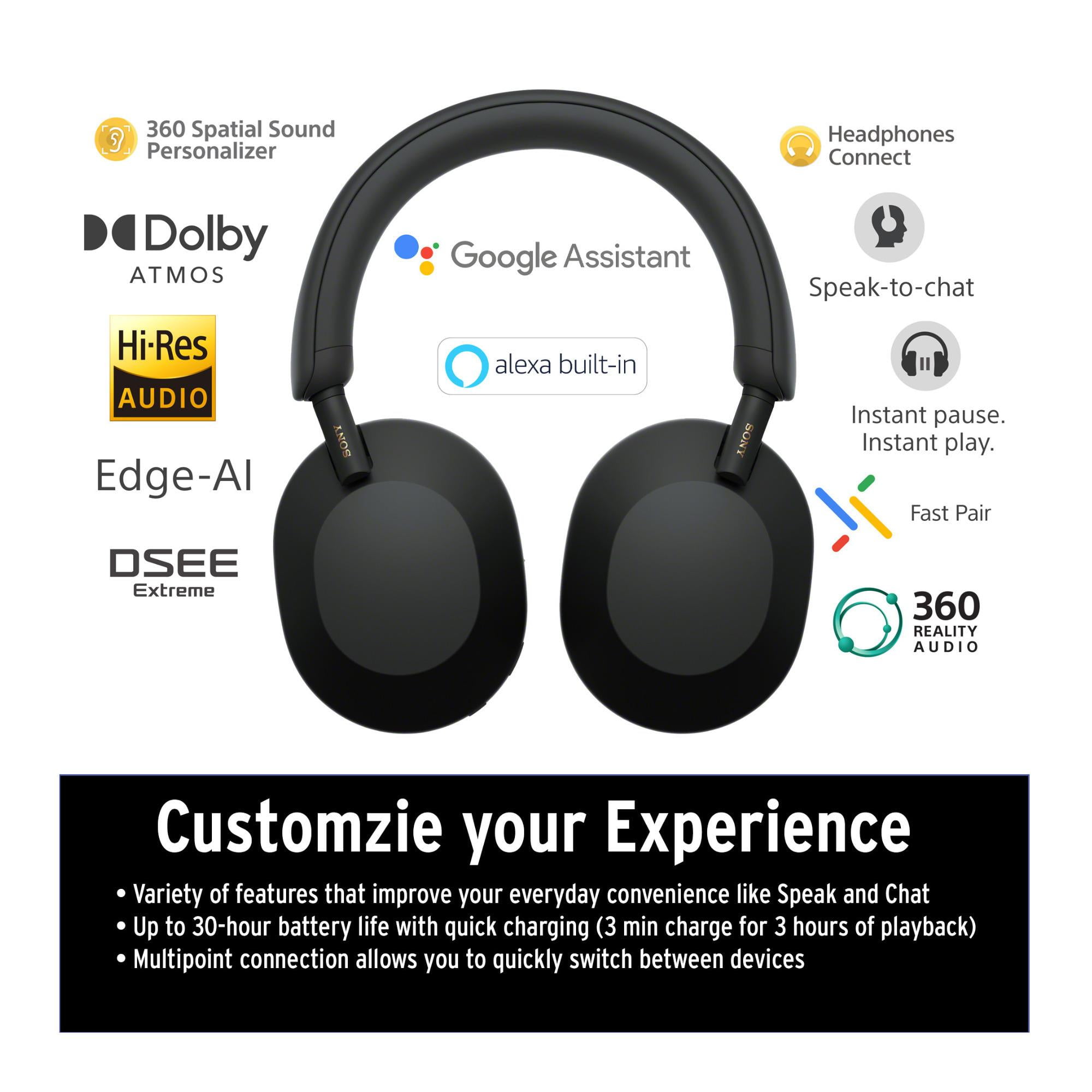 Sony WH-1000XM5 Wireless Noise Canceling Over-Ear Headphones (Black) Bundle