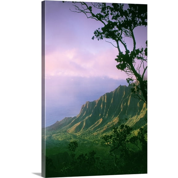 Great BIG Canvas | "Hawaii, Kauai, Na Pali Coast, Kalalau Valley And Kaaalahina Ridge" Canvas Wall Art - 16x24