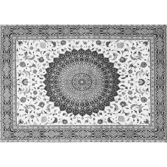Ahgly Company Indoor Rectangle Medallion Gray Traditional Area Rugs, 5' x 7'