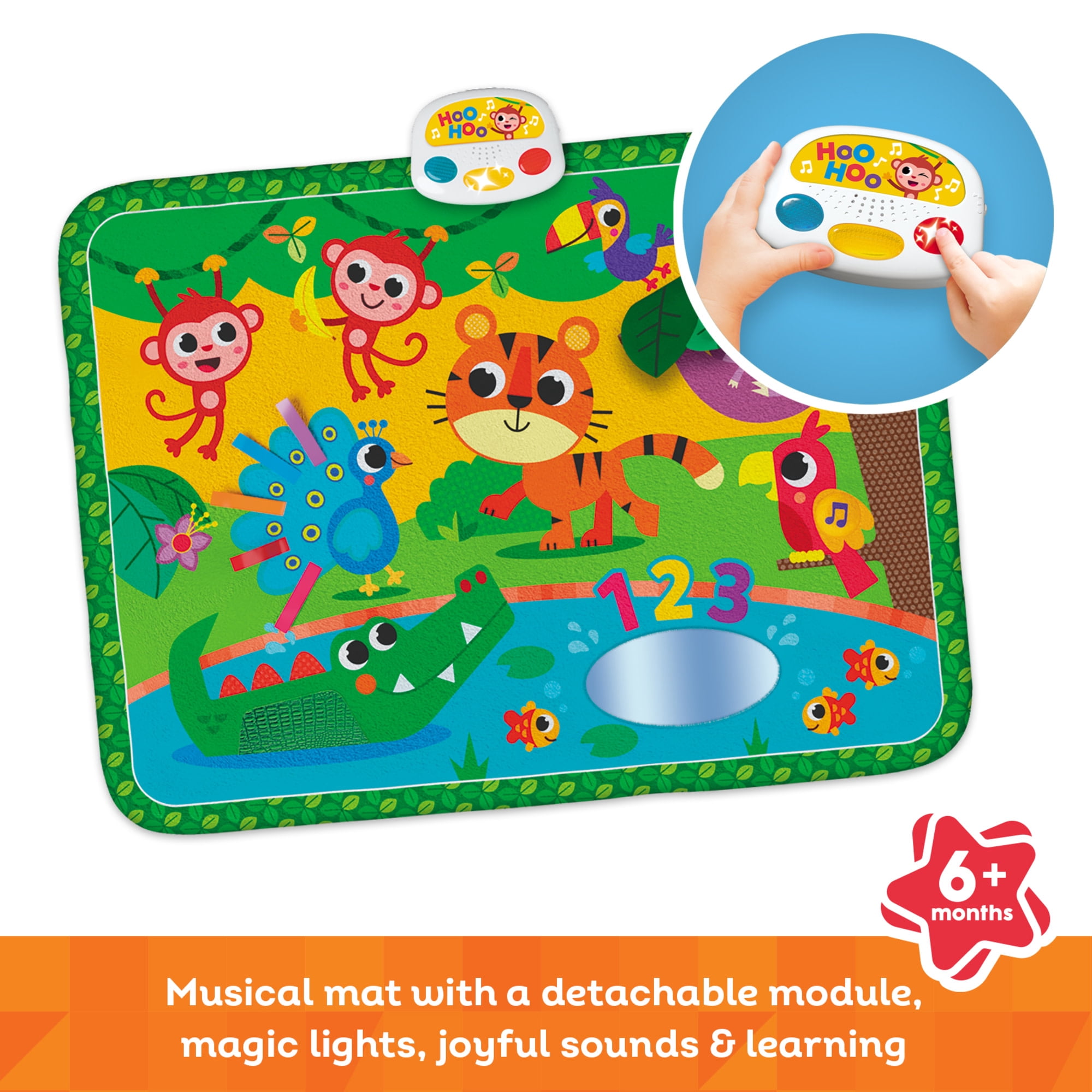 Kids Hits: Touch & Play Mat - Jungle Pals - 31.5 x 23.6" Sensory Floor Pad, Lights-Animal Sounds-Songs Module, Tactile Learning Toy, Baby-Toddler 6Mo+
